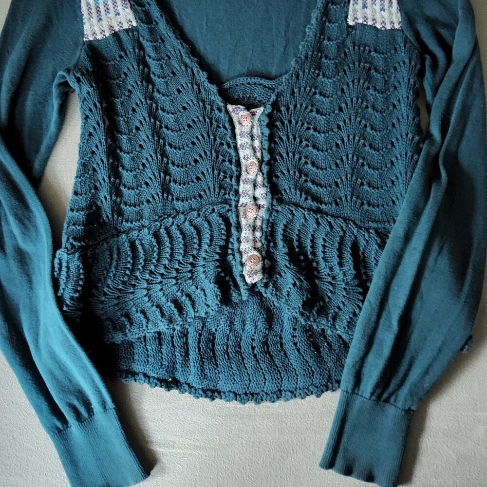 Free People Beautiful knitted Sweater Cardigan Size S teal